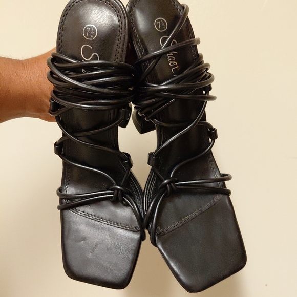 Black Square Toe Gladiator Heeled Sandals Size 7.5 - Picture 2 of 14